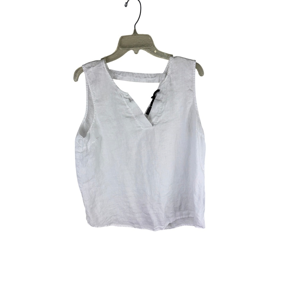 Harve Benard White 100% Linen‎ V-Neck Tank Top Sleeveless Blouse XL